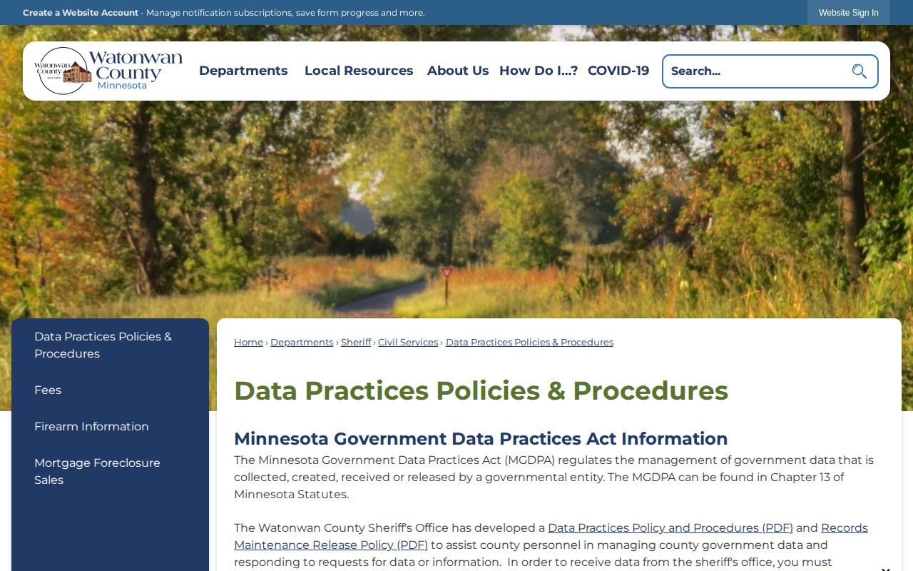 Watonwan County release records request and data-practices page