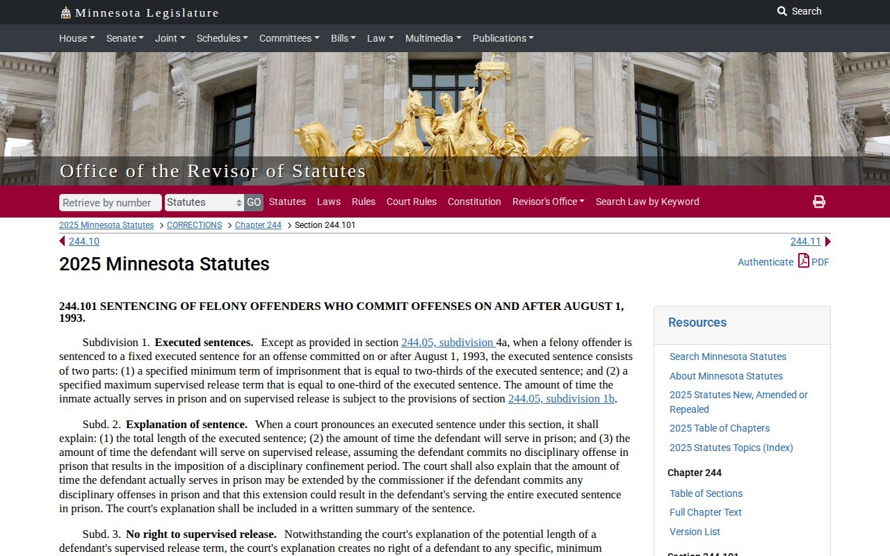 Minnesota executed sentence law used for Watonwan County release dates