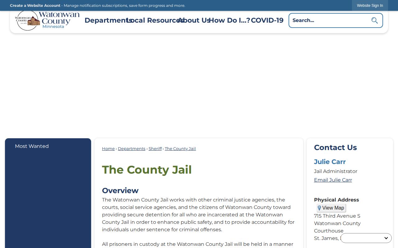 Watonwan County Jail release records and facility information page