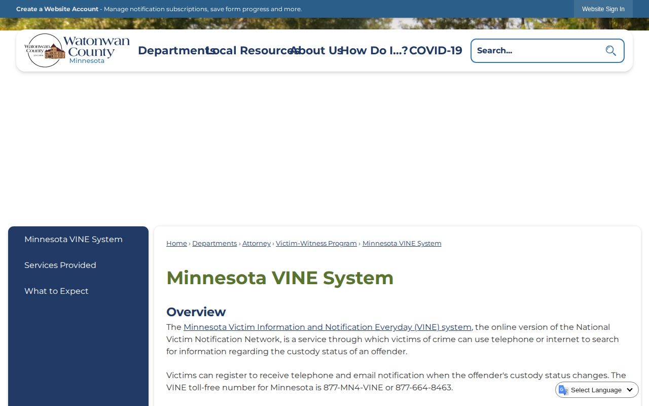 Official Watonwan County Minnesota VINE information page